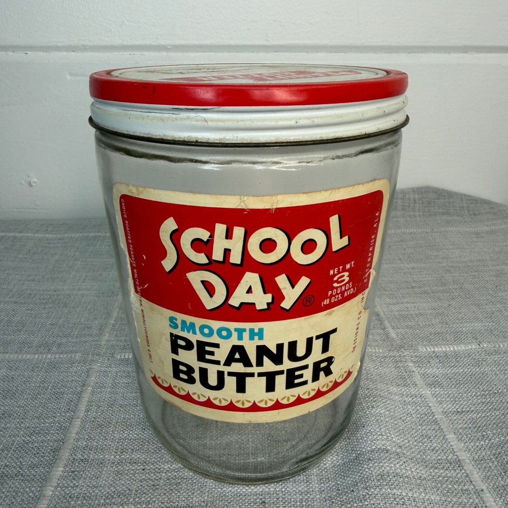 Vintage School Day 3lb Peanut Butter Glass Jar Anchor Hocking‎ VTG Kitchen